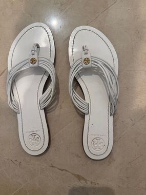 Tory Burch White Multi-Strap Logo Thong Sandals 8.5